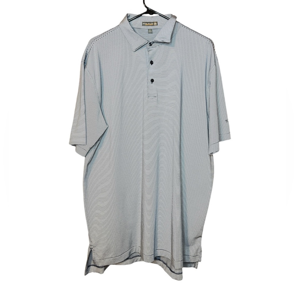 Peter Millar Men’s Navy & White Pinstripe Polo - Tupelo Country Club-Size Large